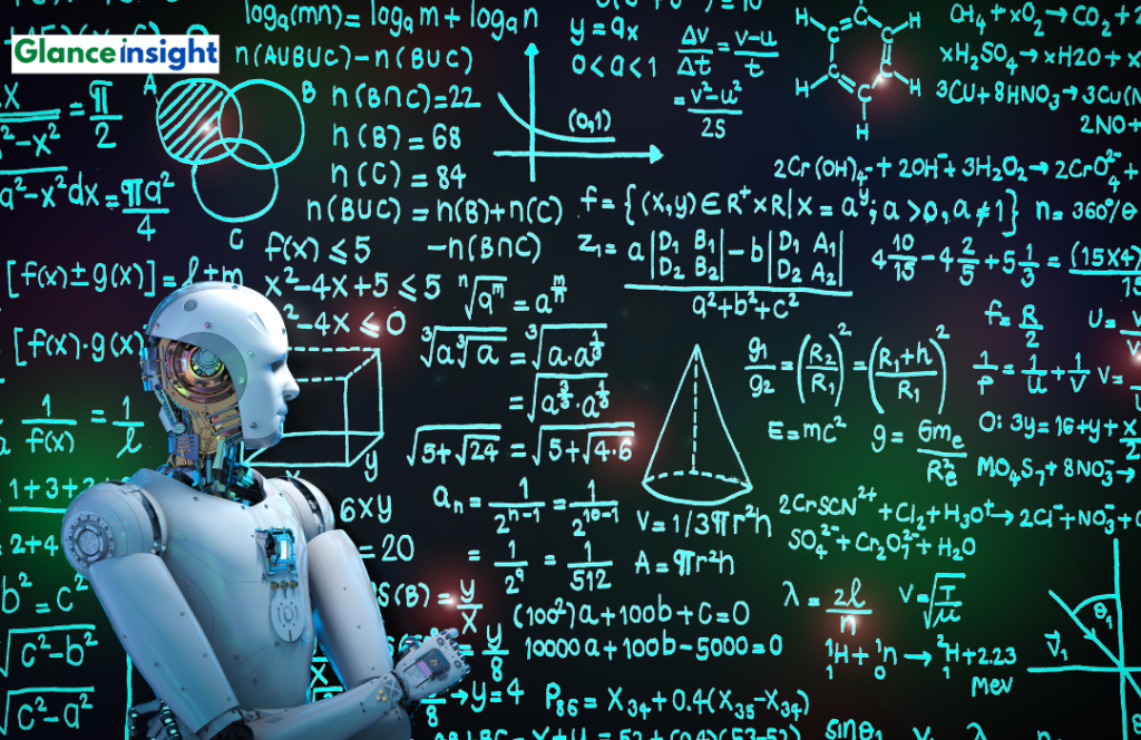 a robot standing in front of a blackboard with math equations