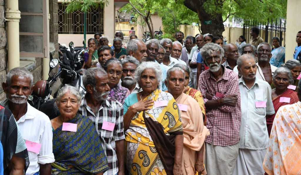 a group of old age people standing together ,Old-Age Pensions